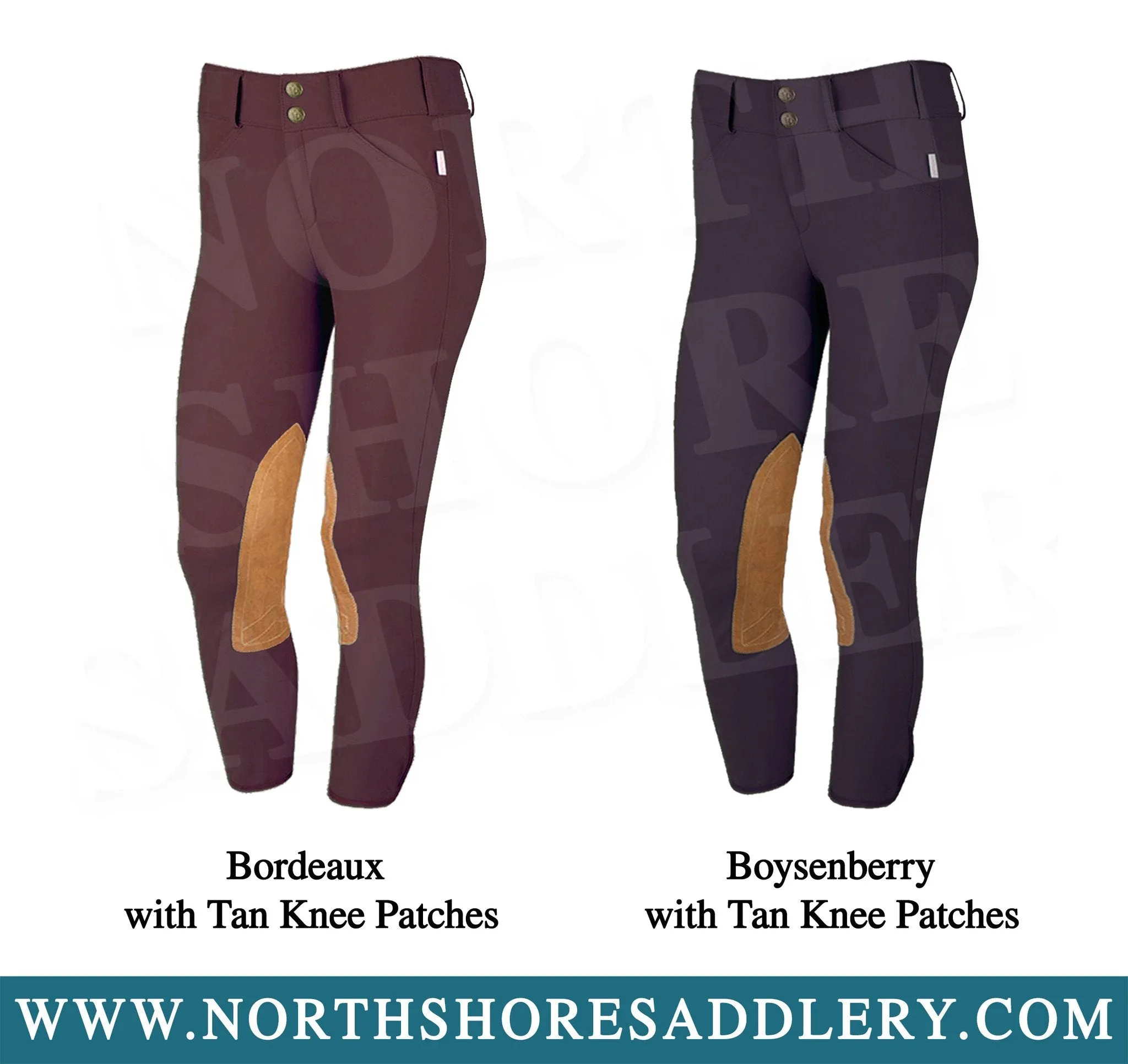 Tailored Sportsman Mid Rise Front Zip Breech with Tan Knee Patches