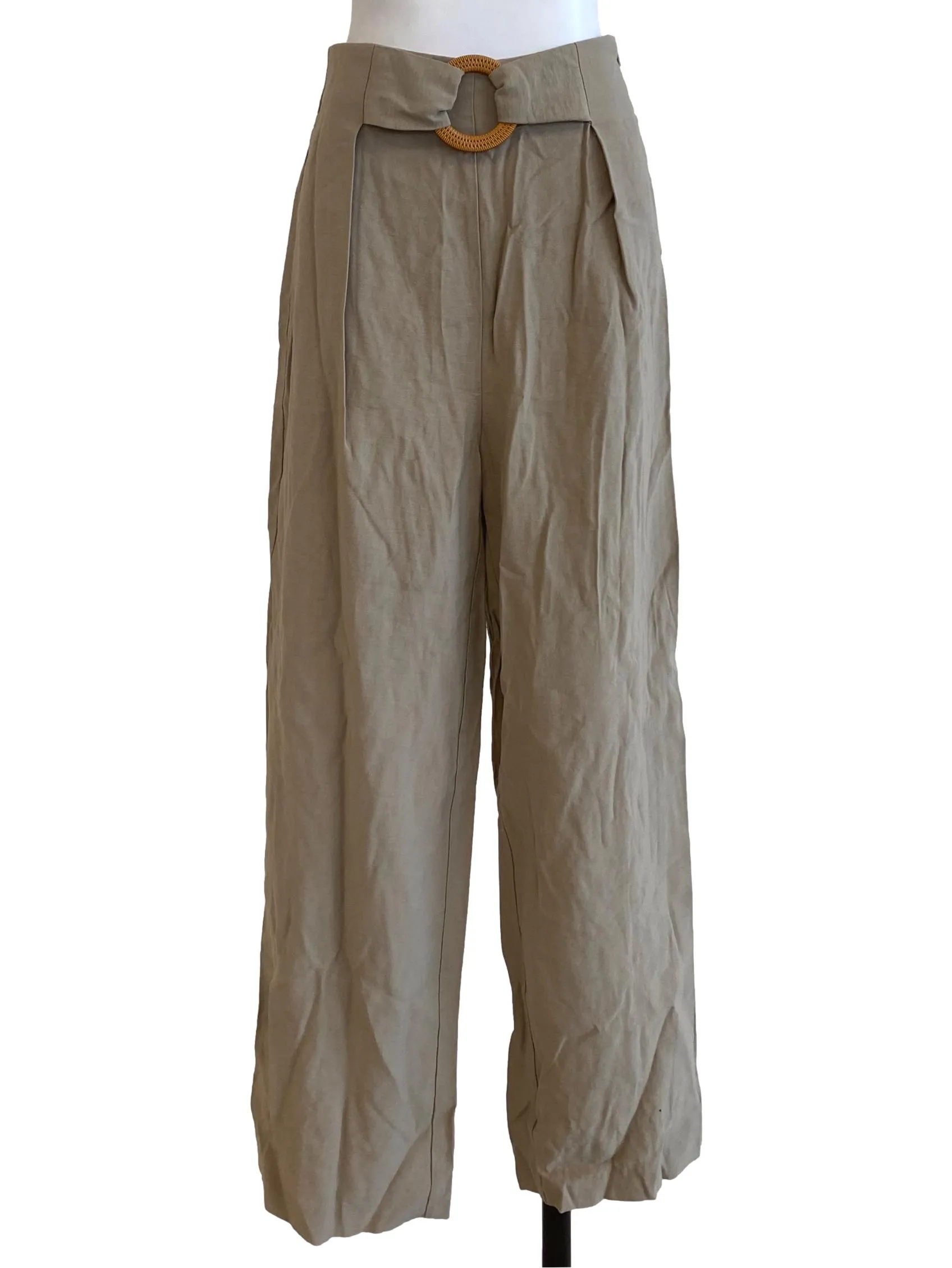 Tea Green Belted Waist Pants
