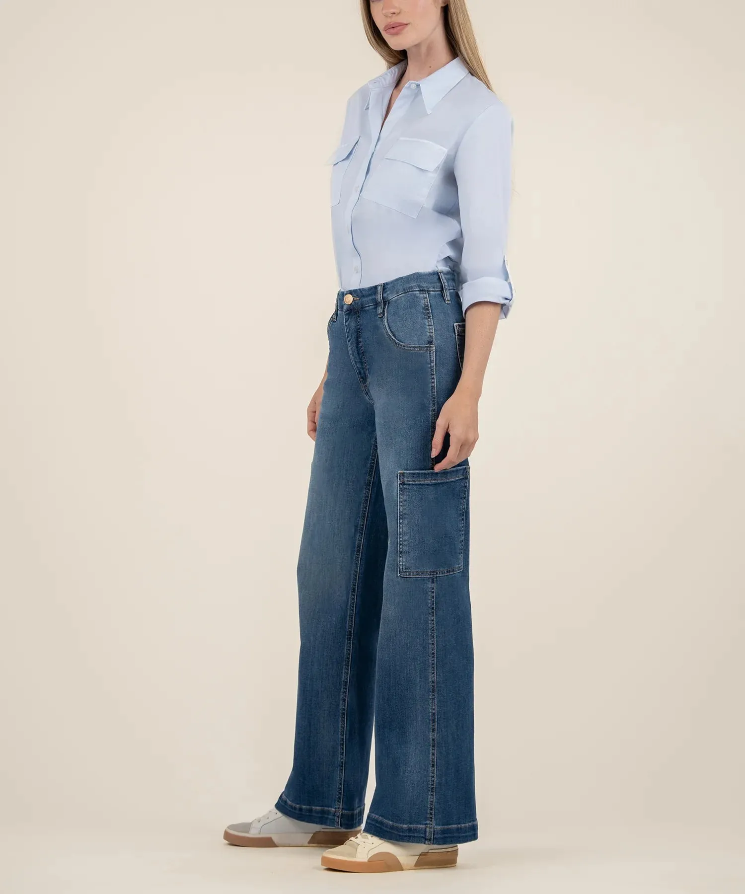 The Jodi High Rise Cargo Pocket Wide Leg Jeans - Creative