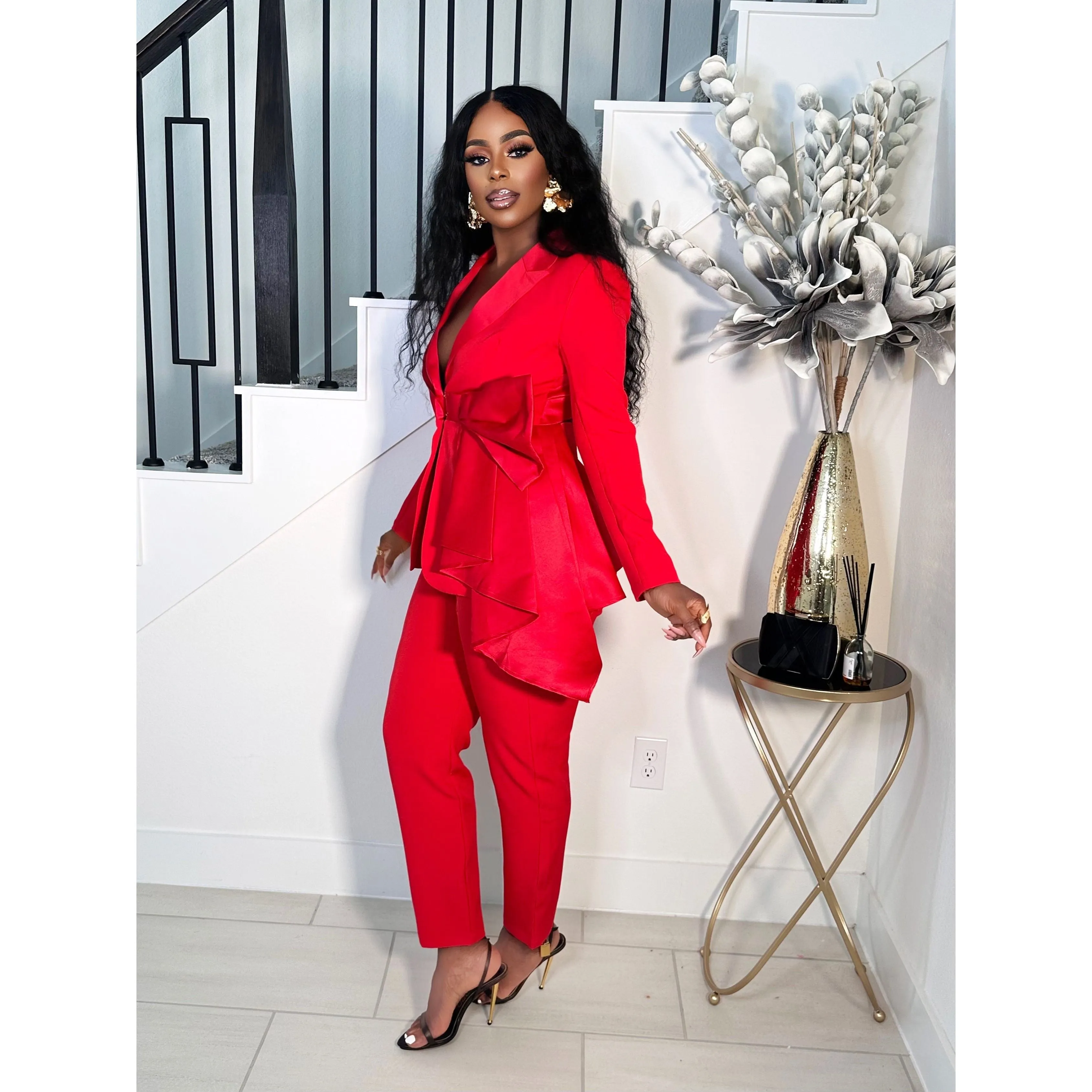 TOP FASHION CUTOUT BLAZER PANT SET