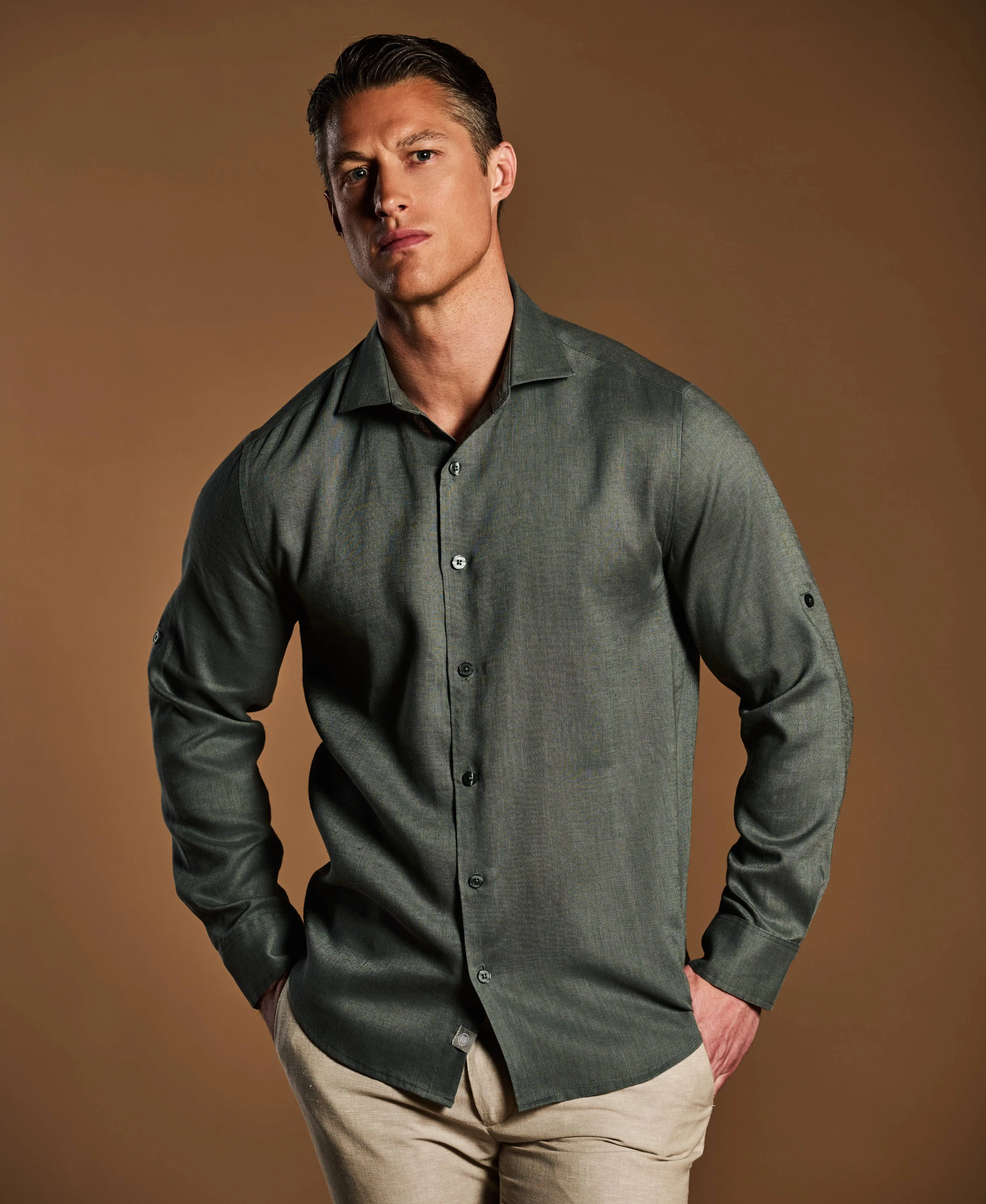 Travelselect™ Linen-Blend Rolled Sleeve Shirt