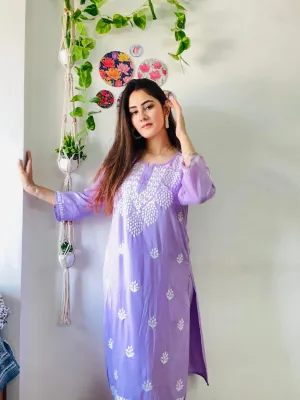 Trendy Lilac Chikankari Kurti Plazaao Set In Rayon