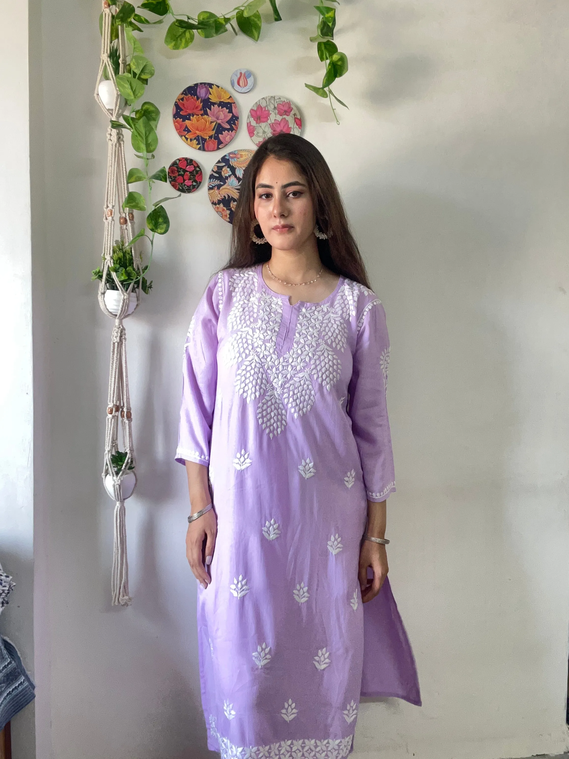 Trendy Lilac Chikankari Kurti Plazaao Set In Rayon