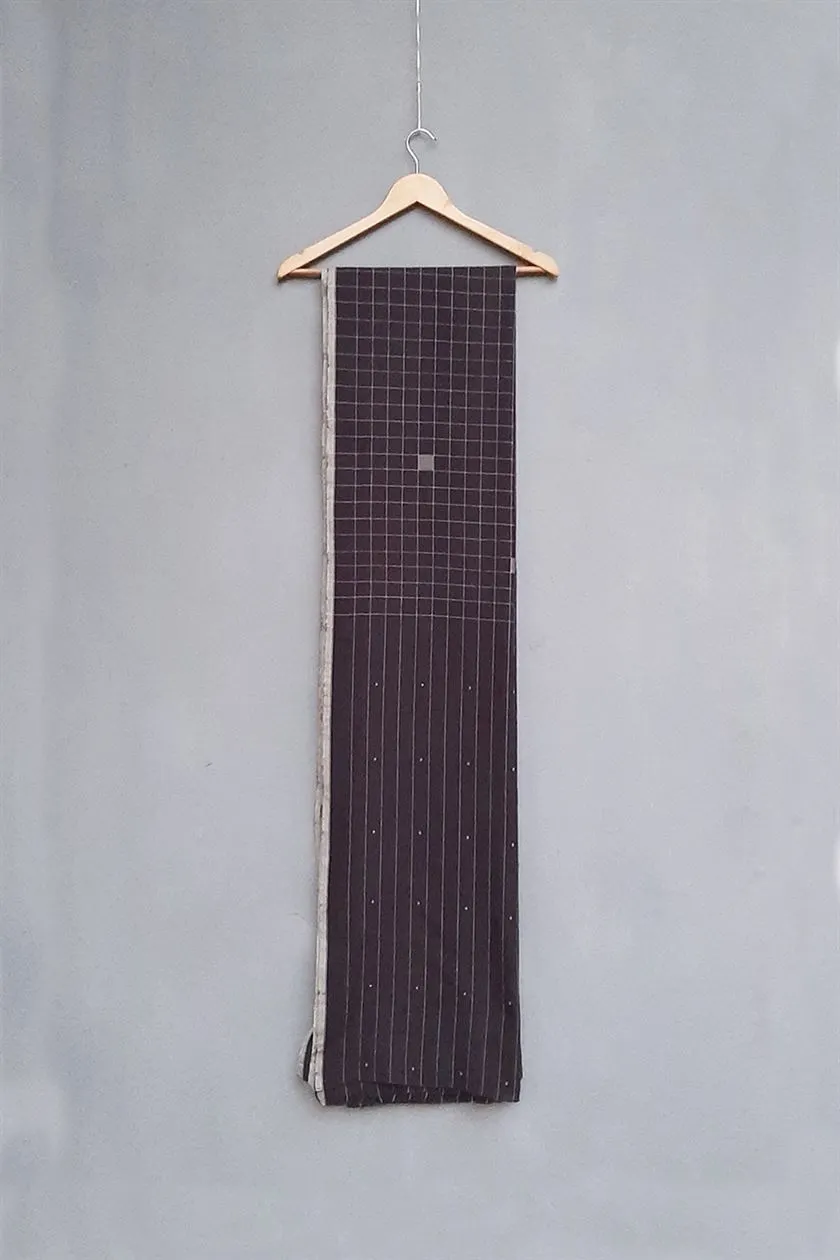Urvashi Kaur   I   Plisse SARI CAPRICE Hand Spun Cotton charcoal TESSELLATE- 46