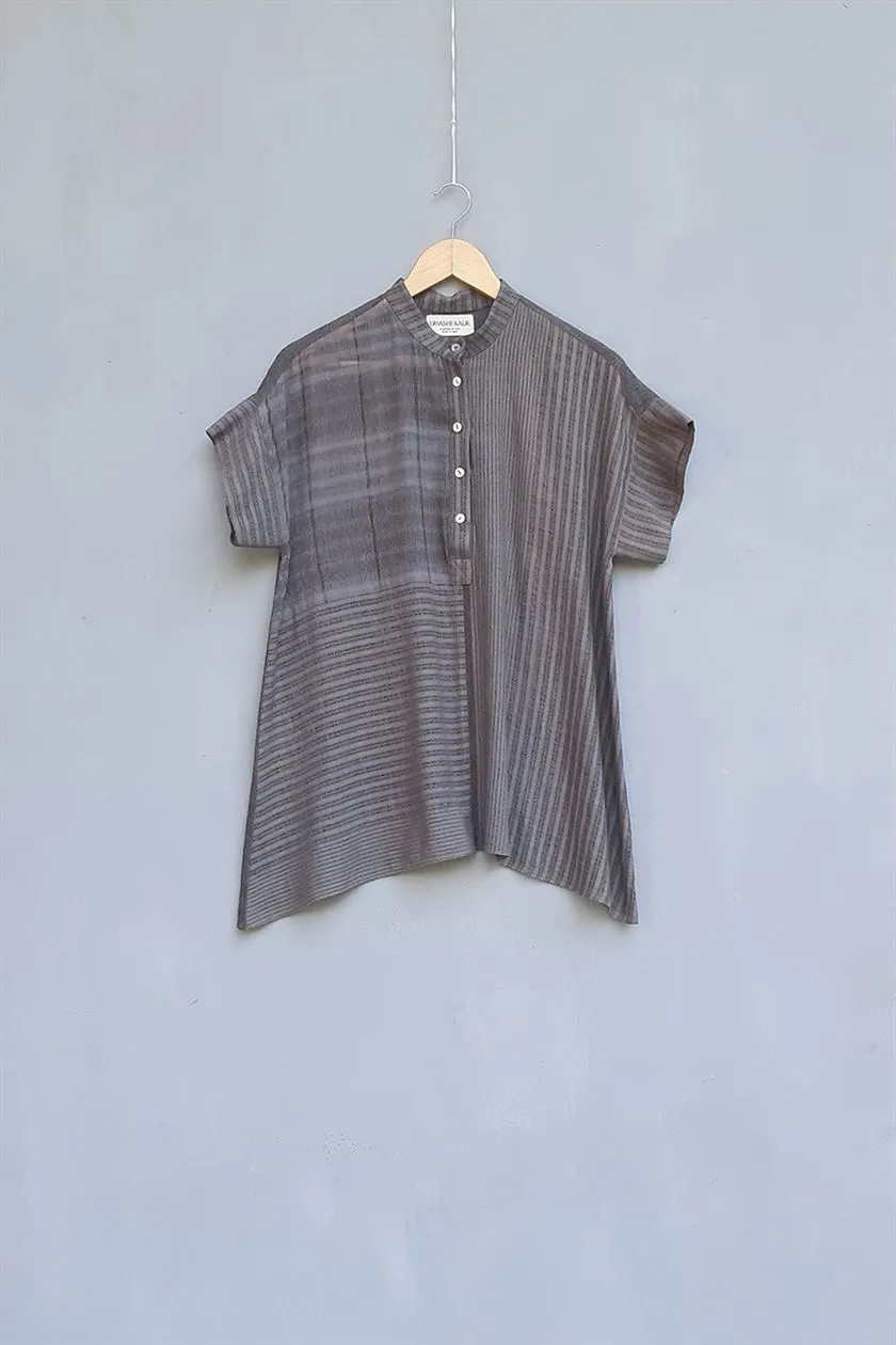 Urvashi Kaur   I   Sheung TOP NOVA TOP handloom Organic cotton  slate TESSELLATE- 67
