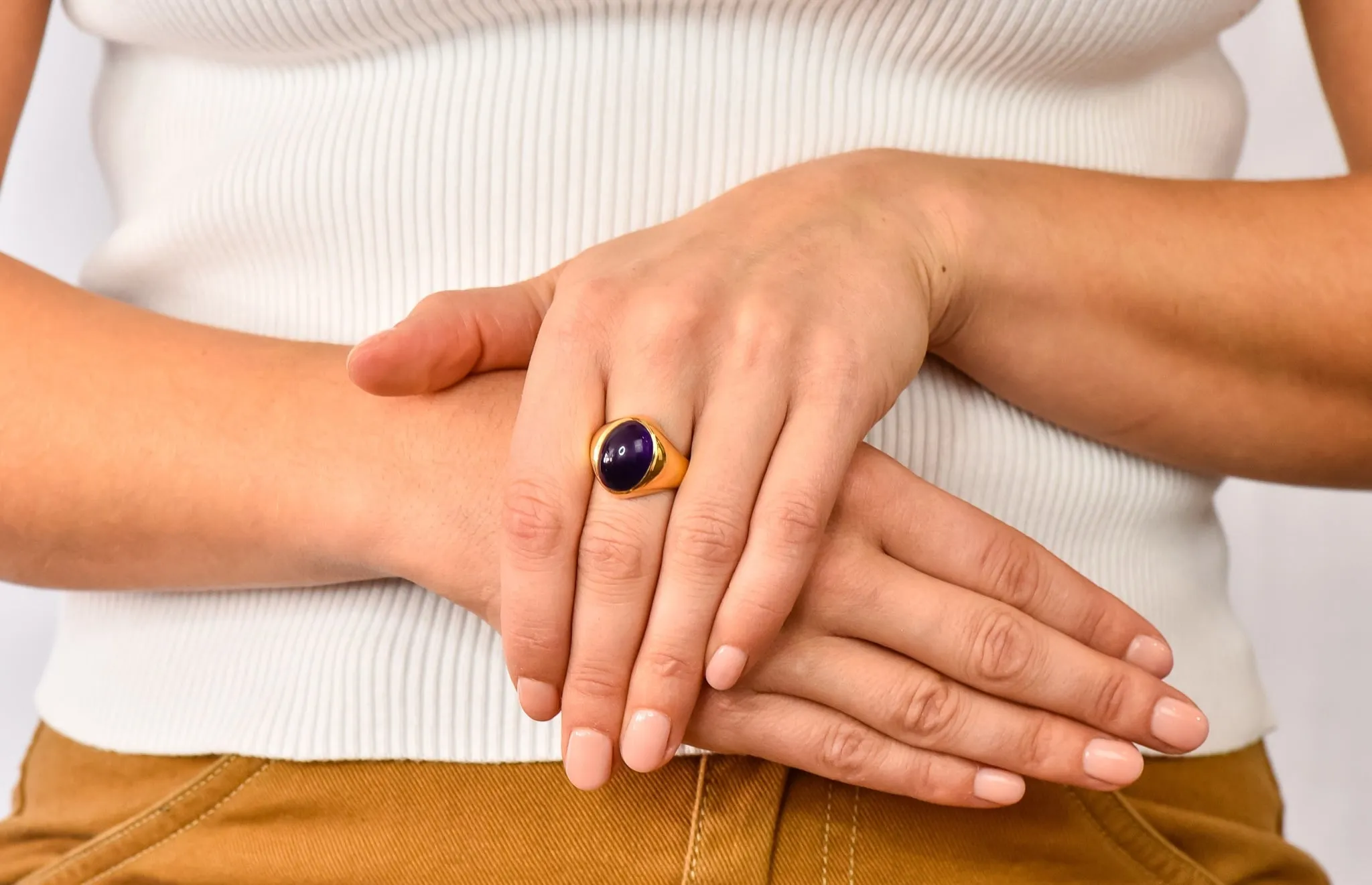 Vintage Amethyst 14 Karat Gold Cabochon Unisex Ring