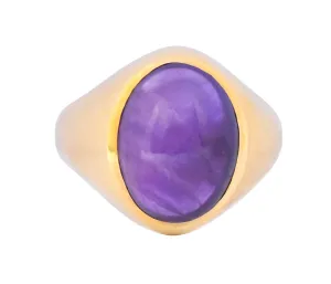 Vintage Amethyst 14 Karat Gold Cabochon Unisex Ring