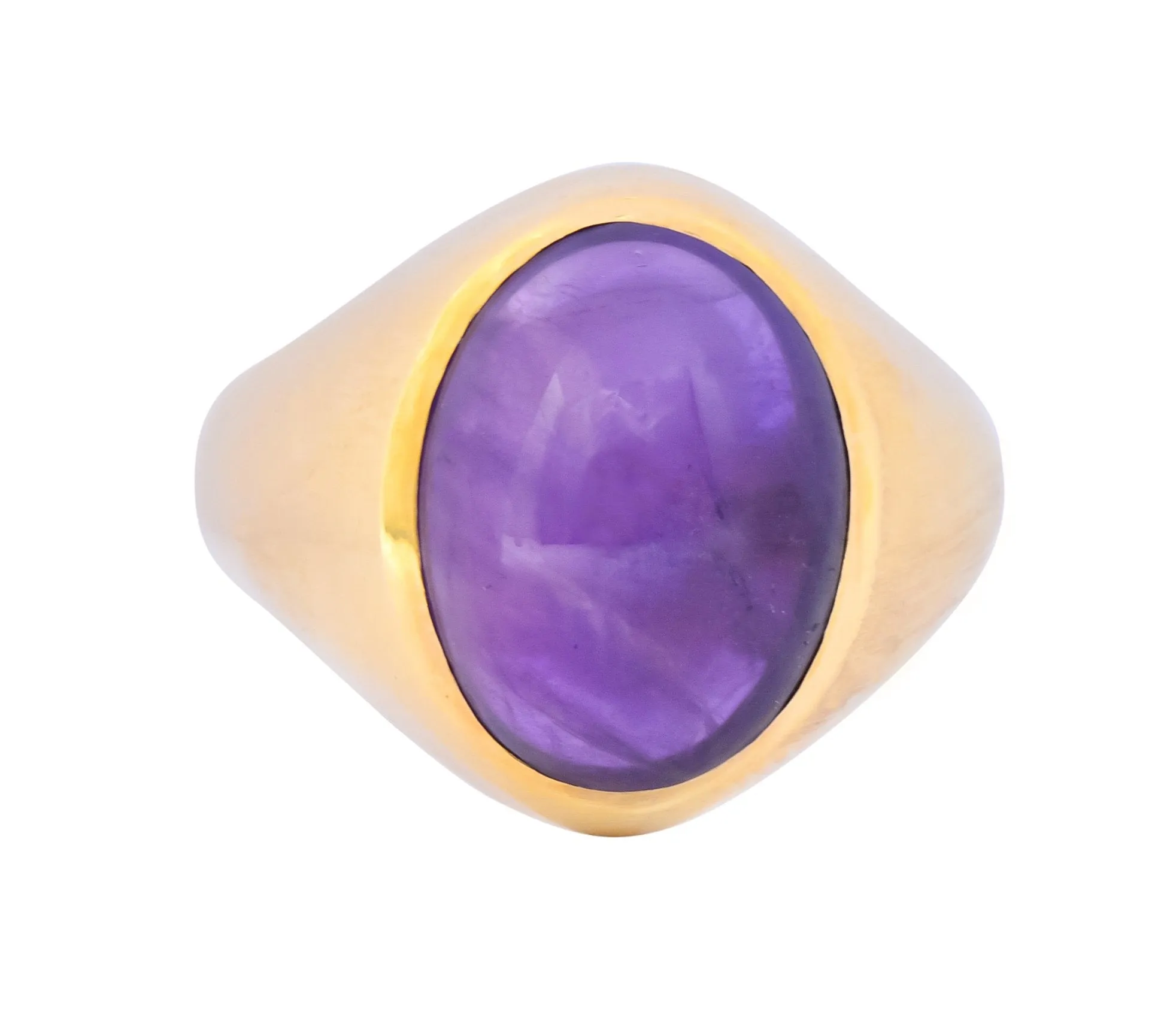 Vintage Amethyst 14 Karat Gold Cabochon Unisex Ring