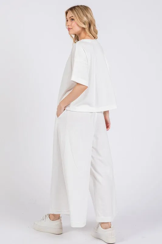 White Half Button Half Sleeve Top and Pants Set
