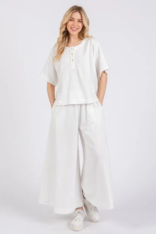 White Half Button Half Sleeve Top and Pants Set