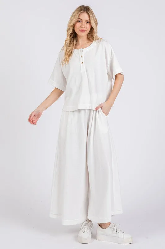 White Half Button Half Sleeve Top and Pants Set