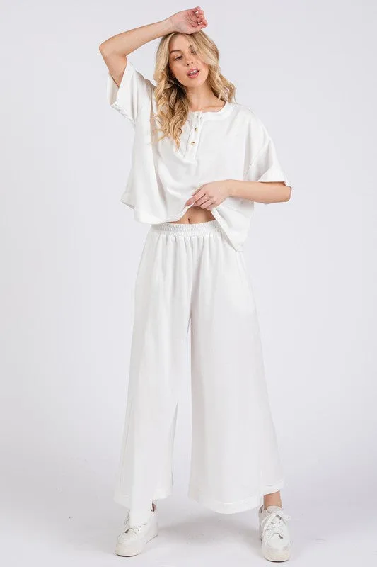 White Half Button Half Sleeve Top and Pants Set