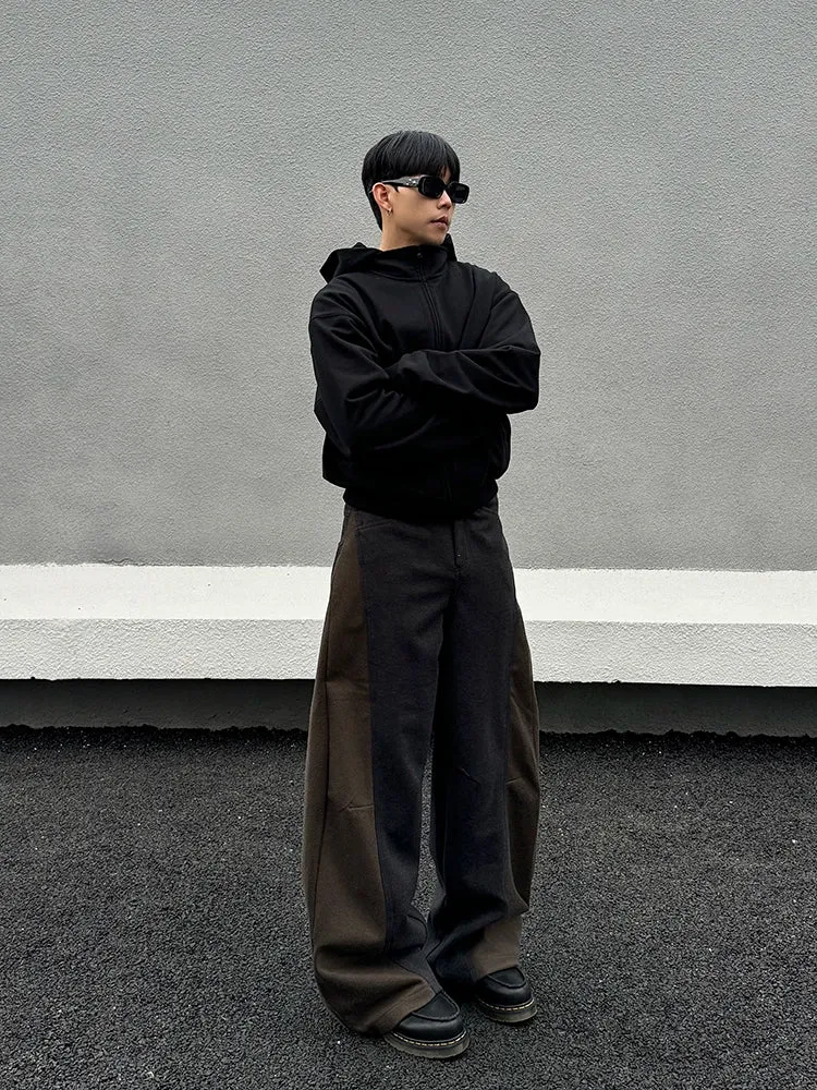Wide-Leg Woolen Drape Casual Pants