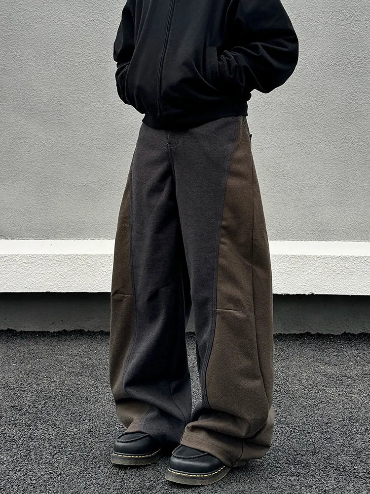 Wide-Leg Woolen Drape Casual Pants