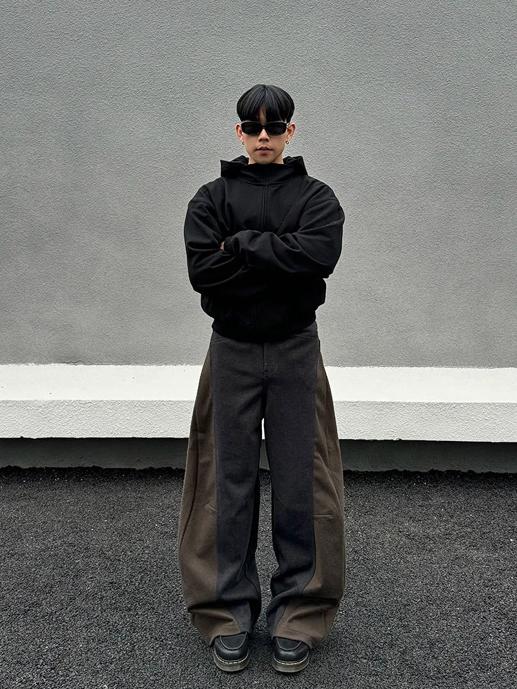 Wide-Leg Woolen Drape Casual Pants