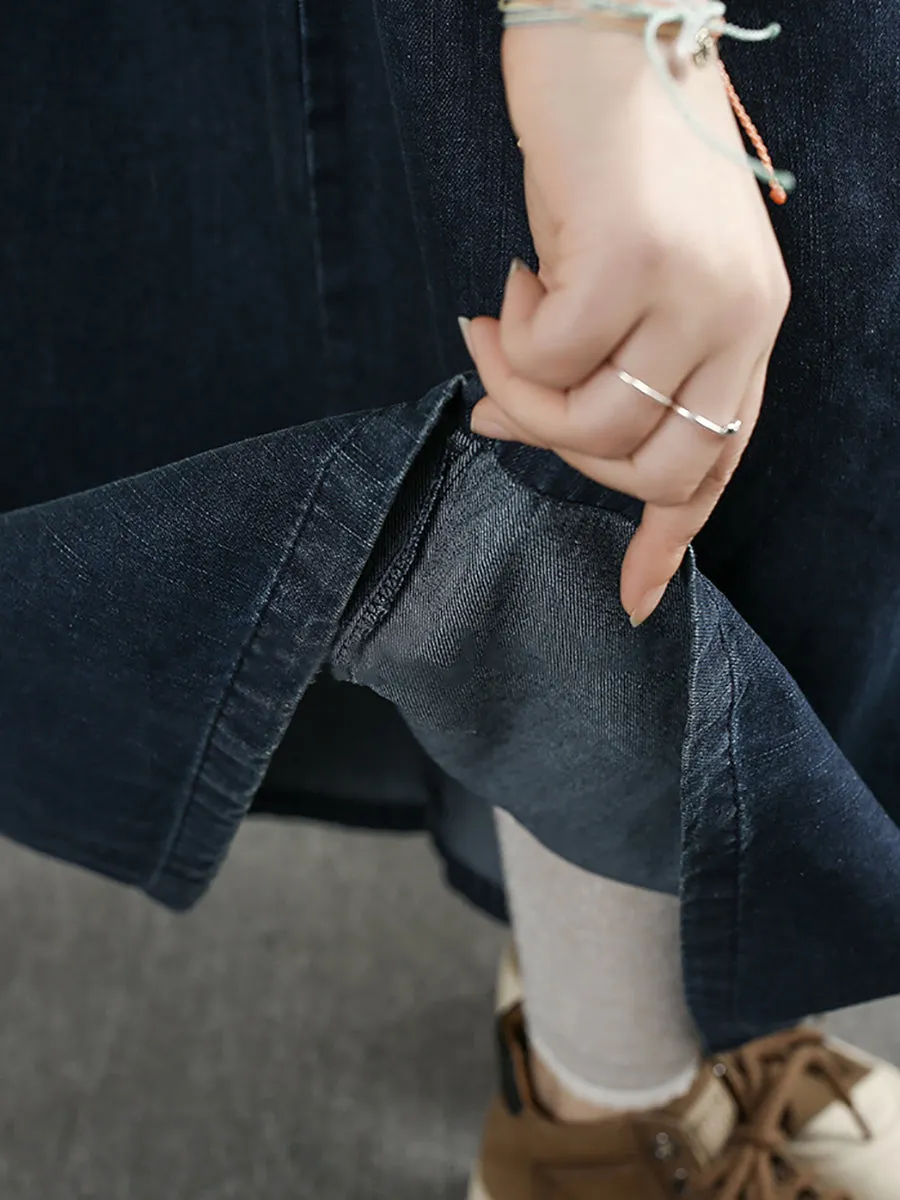 Women Spring Casual Pure Color Denim Wide-leg Pants