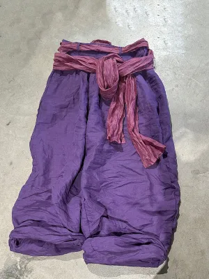 Women Spring Vintage Pure Color Ramie Wide-leg Pants