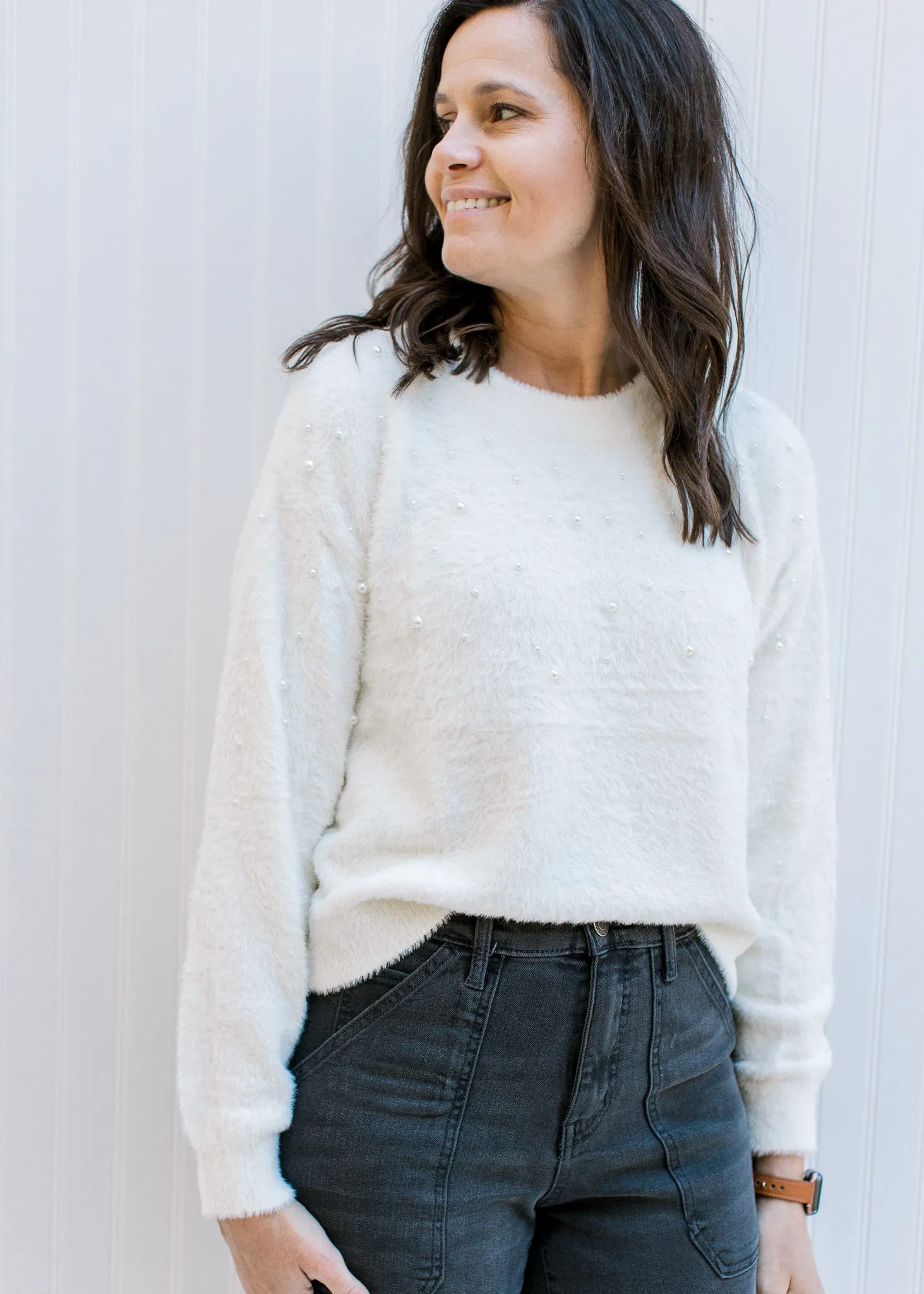 X Pearl Drops Cream Sweater