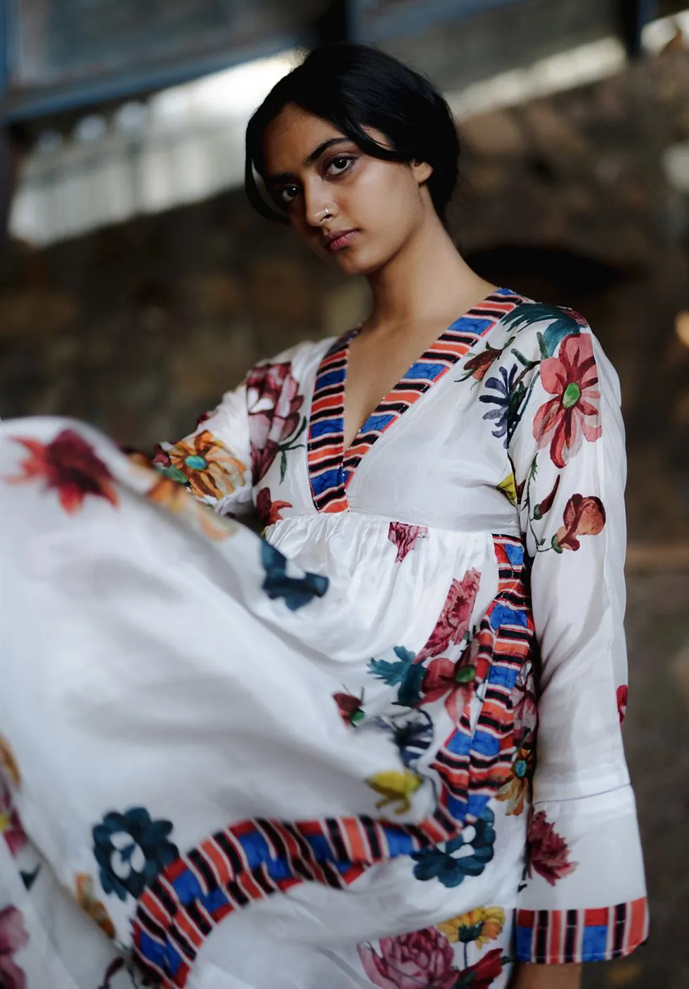 YAM   I  Mosman  GARDEN OF PARADISE SET KURTA SET PURE SILK HABUTAI WHITE Festive Collections YAMKU14