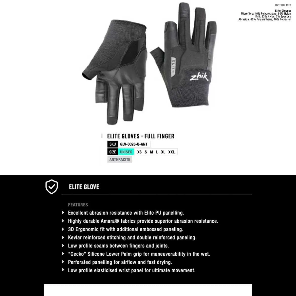Zhik Elite Sailing Gloves Long Finger