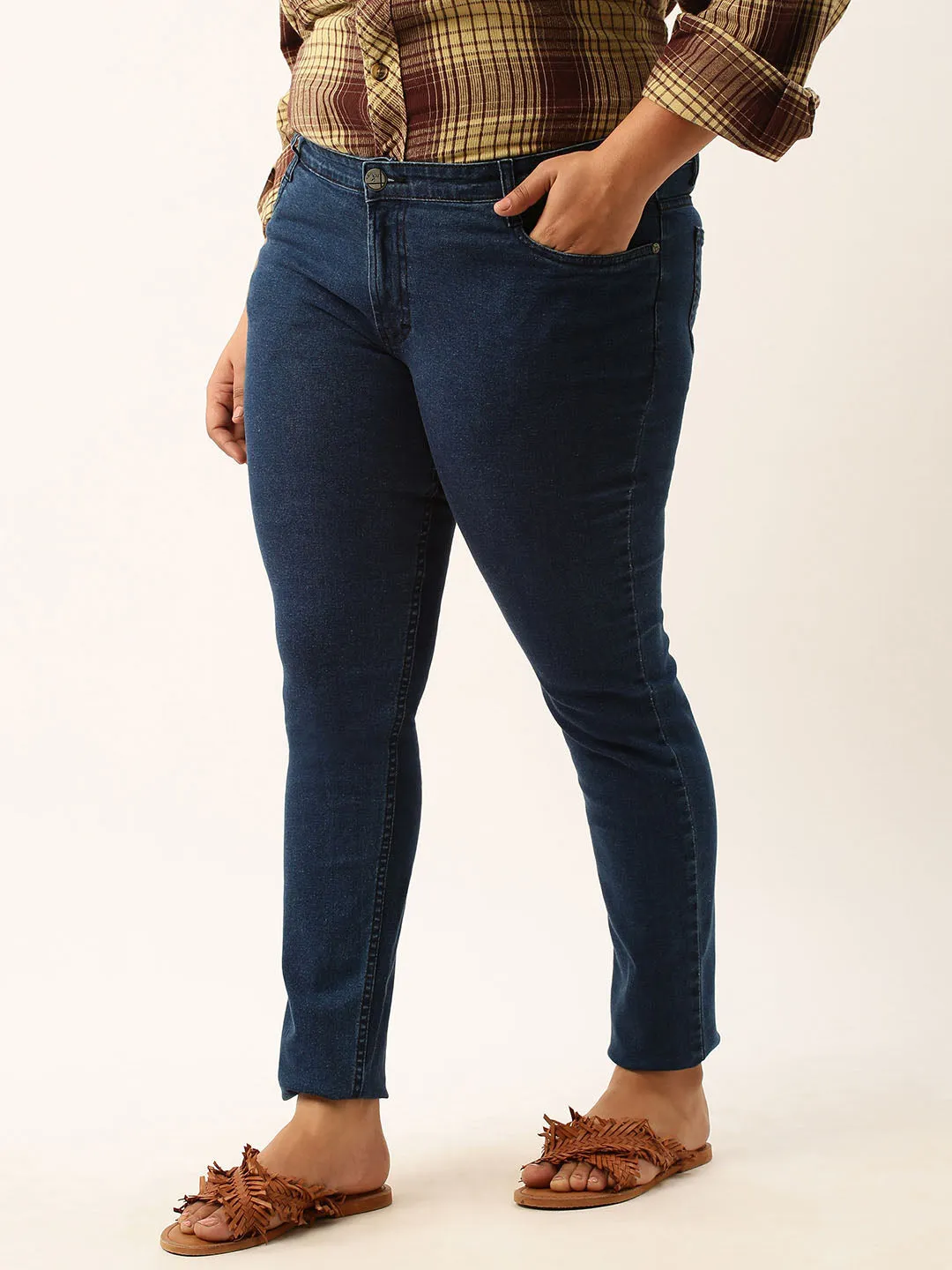 ZOLA Dx Blue Pencil Fit Full Length Denim Jeans For Women