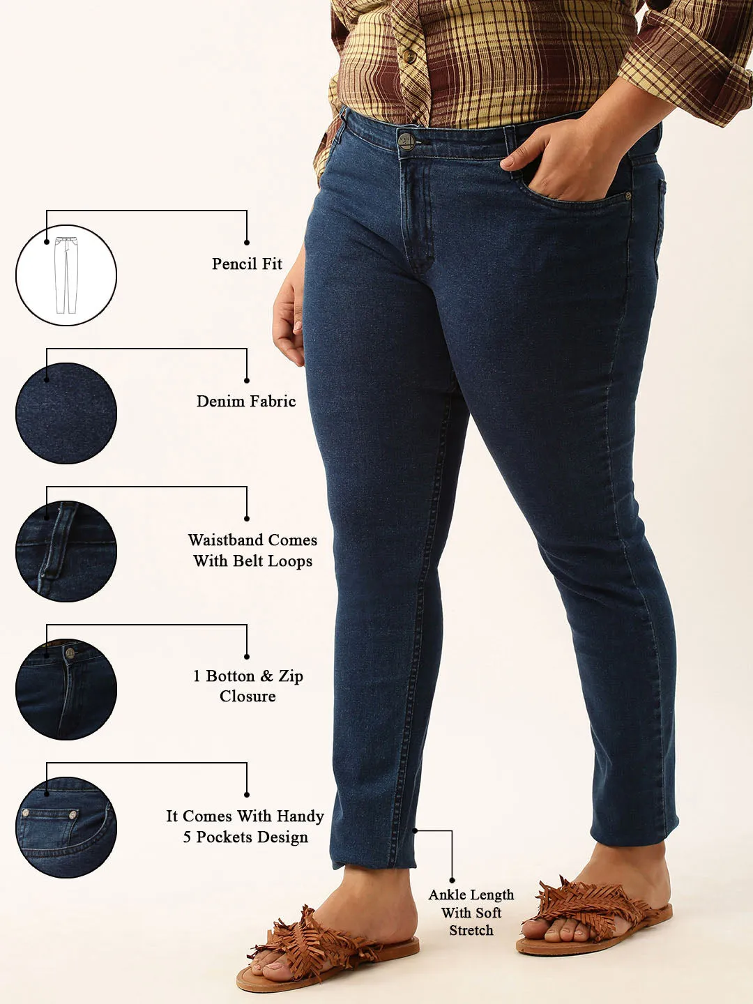 ZOLA Dx Blue Pencil Fit Full Length Denim Jeans For Women